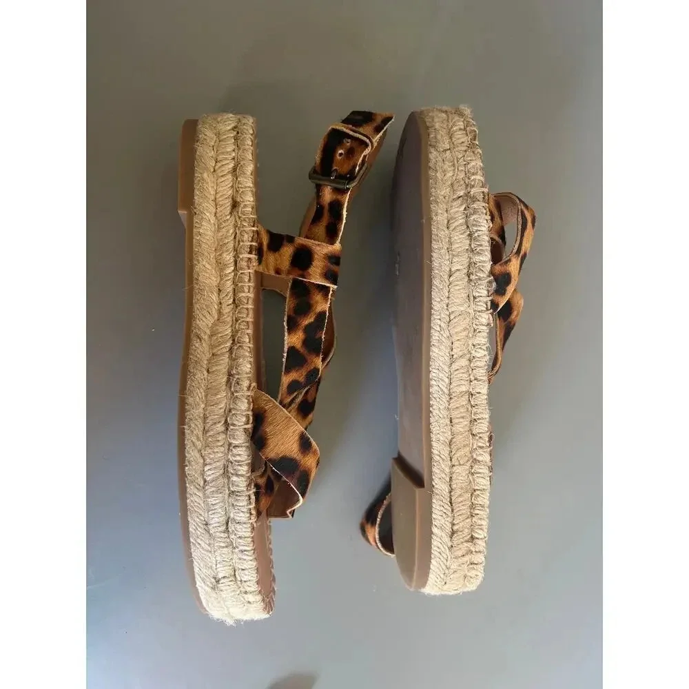 Madewell Espadrille Sandals 8‎ Brown Leopard Calf Hair Platform AM193 Boho Chic
